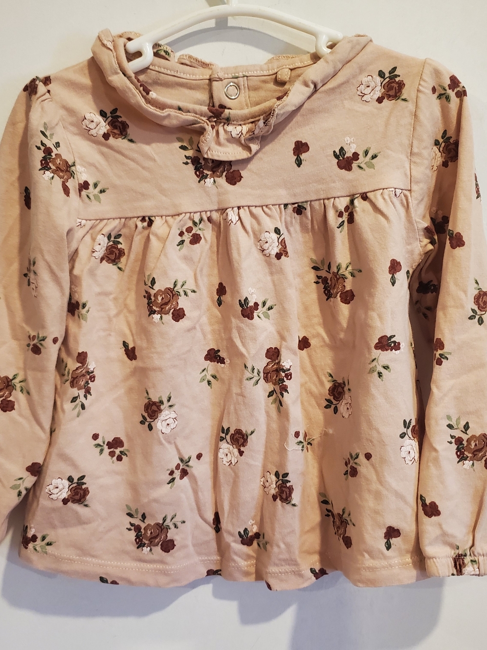 Girls' 12-18 Month Long Sleeve Floral Tee - Beige